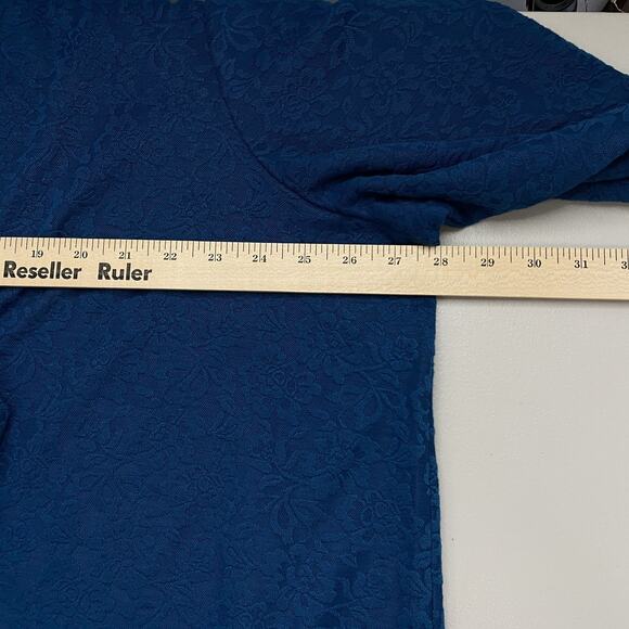 Catherines Cardigan Top Womens 3X 26-28W Blue Floral Lace Swing Open Lagenlook - Picture 12 of 15